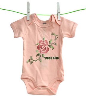 pink roses baby girls body suit by poco nido