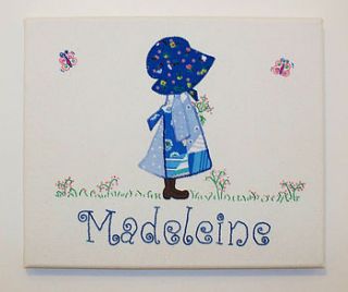 personalised hand embroidered & appliquéd canvas holly hobbie design by clever togs