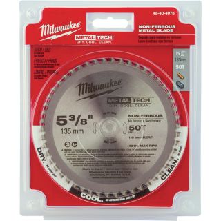 Milwaukee Circular Saw Blade — 5 3/8in. Dia., 50T, Non-Ferrous Metal Cutting, Model# 48-40-4075