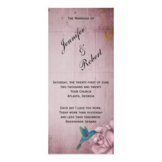 Pink Rose Hummingbird Wedding Program Custom Rack Cards