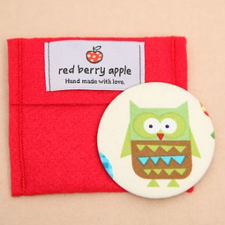 owl or apple handbag mirror with pouch by red berry apple