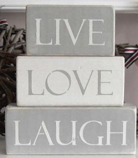 'live laugh love' handpainted shelf blocks by country touches