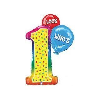 LOOK Who's Number #1 1st One Colorful Polka Dots Birthday Party Mylar Balloon Health & Personal Care