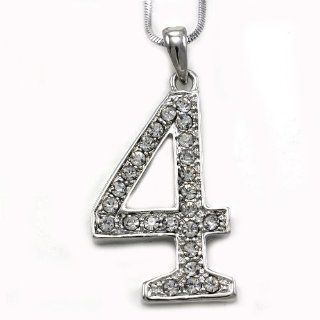 Number Charm 4 Four Pendant Necklace Clear Rhinestones Ladies Mens Fashion Jewelry Jewelry