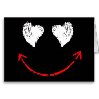 black white red smiley face card
