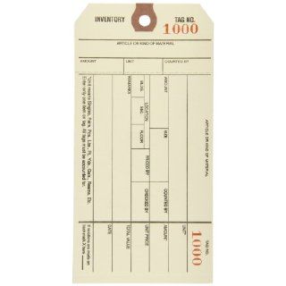 Aviditi G18021 10 Point Cardstock #8 Stub Style Inventory Tag, "Number 1000 1999", 6 1/4" Length x 3 1/8" Width, Manila (Case of 1000)