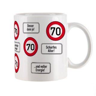 private signs Kaffeetasse zum 70.Geburtstag mit Verkehrszeichen   70   Küche & Haushalt