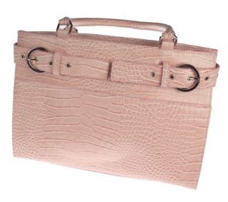 Sondra Roberts Embossed Croco Double Handle Tote with Buckle Accent —