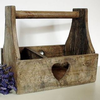 rustic wooden heart trug by the chic country home