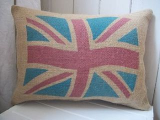union jack hessian cushion by rustic country crafts
