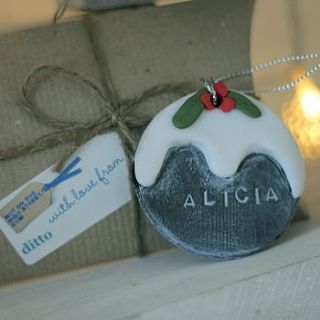 personalised christmas pud tree decoration by ditto