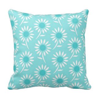 Aqua Blue White Floral Decorative Pillow