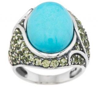 Turquoise Oval & 1.65 ct tw Peridot Sterling Ring —