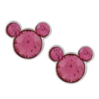 Disney's Mickey Mouse Sterling Silver Pink Crystal Earrings Disney Children's Earrings