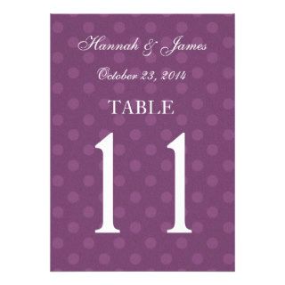 Purple Polka Dots Wedding Table Number Set Custom Invite