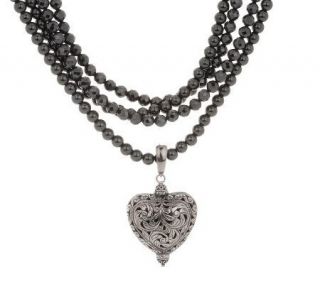 Artisan Crafted Sterling Hematite Bead Necklace w/ Heart Enhancer —