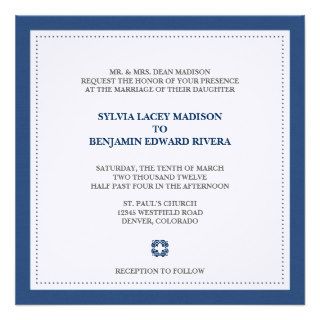 Navy border square traditional wedding invitation