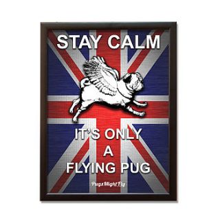 union jack framed pug poster by pugs might fly