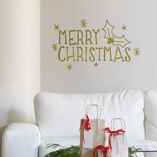 gold 'merry christmas' wall sticker by oakdene designs