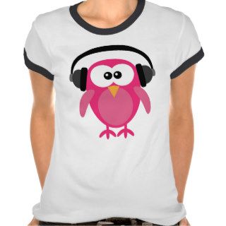 Cute Pink Owl DJ With Headphones T shirts