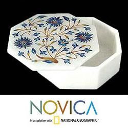 Marble 'Country Meadow' Multi gemstone Inlay Jewelry Box (India) Novica Jewelry Boxes