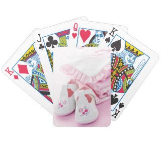 Pink baby girl booties and clothes bicycle poker deck