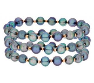 Honora Cultured Pearl Set of 3 Average Bronze Stretch Bracelets —