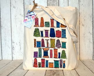 thread spools illustration cotton tote bag by ceridwen hazelchild design