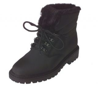 London Fog Nylon Lace up All Weather Boots with Faux Fur Trim —