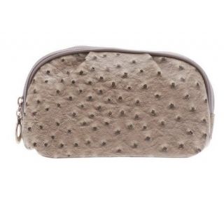 Lee Sands Ostrich Texture Double Zip Cosmetic Pouch —