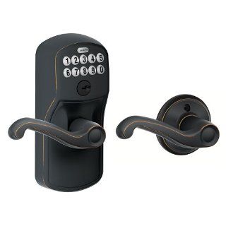 Schlage FE575 PLY 716 FLA Plymouth Keypad Entry with Auto Lock and Flair Levers, Aged Bronze   Door Levers  