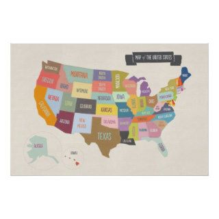 Illustrated Map of America 24 x 36" Wall Poster