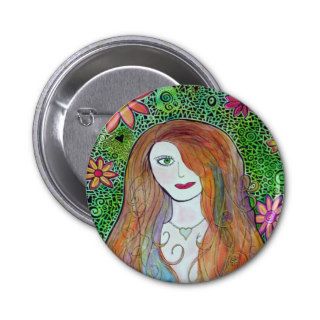 Flower Girl Watercolor Mosaic Buttons