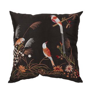 Embroidered 'Birds on a Feather' 18 inch Faux Silk Throw Pillow Throw Pillows
