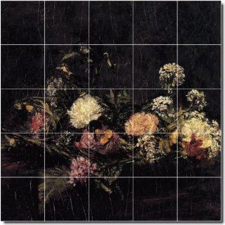 Henri Fantin Latour Flowers Kitchen Tile Mural 27. 21.25x21.25 Inches Using (25) 4.25x4.25 ceramic tiles.    