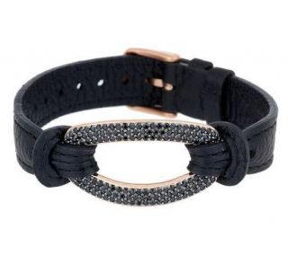 VicenzaSilver Sterling 2.50 cttw Black Spinel Leather Bracelet —