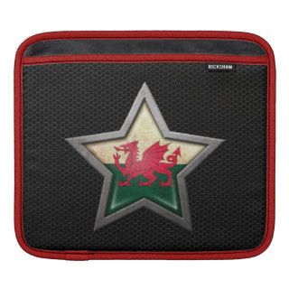 Welsh Flag Star with Steel Mesh Effect iPad Sleeve