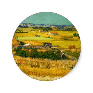 Van Gogh Harvest at La Crau, Montmajour (F412) Round Stickers