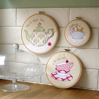 teatime embroidery hoop trio by rachel & george
