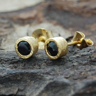gold and black spinel dot stud earring by embers semi precious and gemstone designs