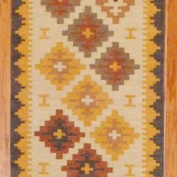 Indo Hand knotted Kilim Ivory/ Rust Wool Rug (2'6 x 10) Runner Rugs