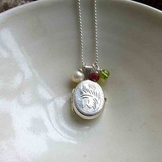 vintage silver locket & birthstone necklace by lime tree design