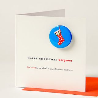 christmas stocking card with badge by think bubble