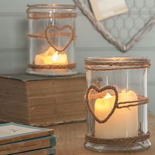 glass candle holder with rope heart by the contemporary home