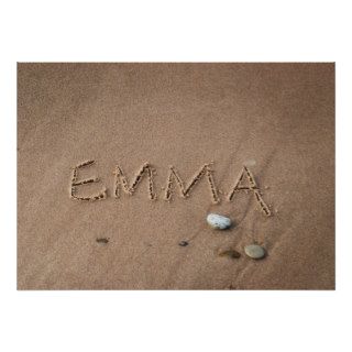 Emma Name in Beach Sand Writing Posters