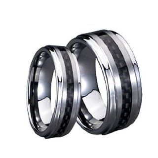 His & Her's 8mm/6mm Tungsten Carbide Wedding Band Ring Set / Black Carbon Fiber Inlay Sizes 5 15 Including Half Sizes Jewelry