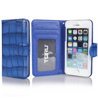 TORU [Blue] iPhone 5S Case Wallet [Flip] [Stand Feature] [Crocodile] Wallet Case with ID Credit Card Slots for iPhone 5 / iPhone 5S   Blue (115PCACW2 BL) Cell Phones & Accessories