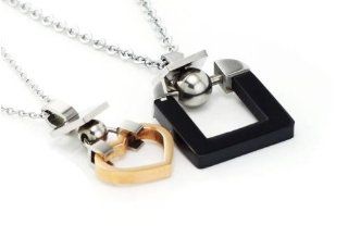 His & Hers Matching Set Titanium Couple Pendant Necklace Korean Love Style in a Gift Box (His) Jewelry
