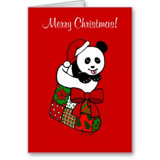 Christmas Panda Cartoon Stocking Card