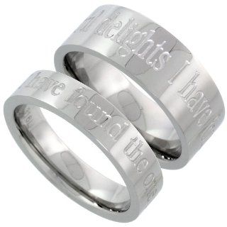 Stainless Steel His (8mm) & Hers (5mm) I HAVE FOUND THE ONE IN WHOM MY SOUL DELIGHTS Wedding Ring Band Set; (Men's Sizes 8 to 14, Ladies' Sizes 5 to 9), size 6 Jewelry